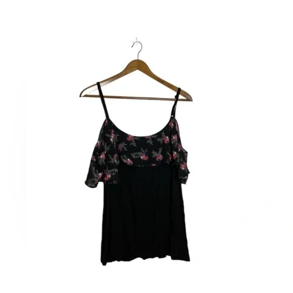 Torrid Black Pink Floral Cold Shoulder Casual Top - Picture 3 of 6